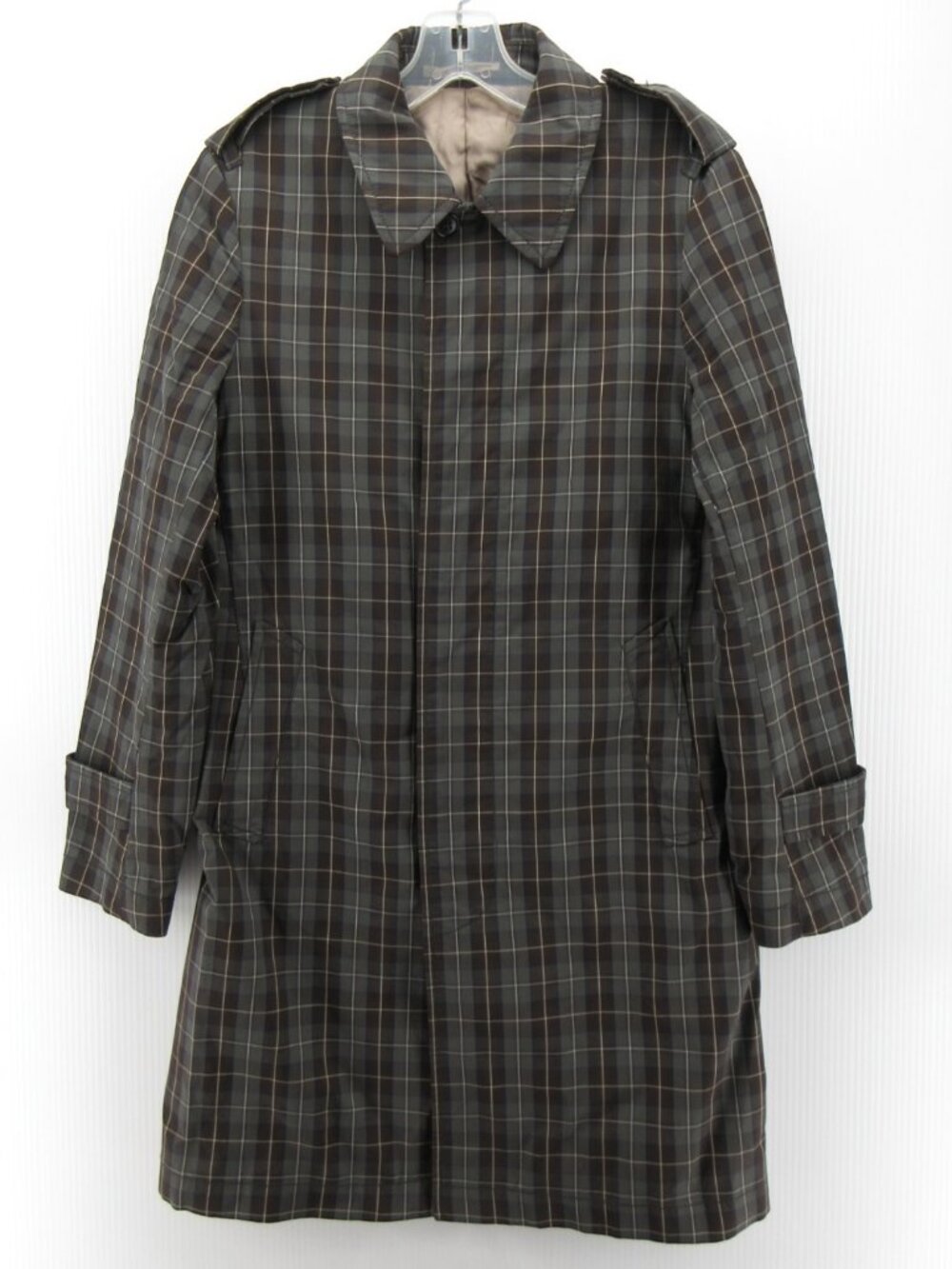 Mario Matteo Jacket Small Trench Coat Plaid Button Up Nylon Italy 46
